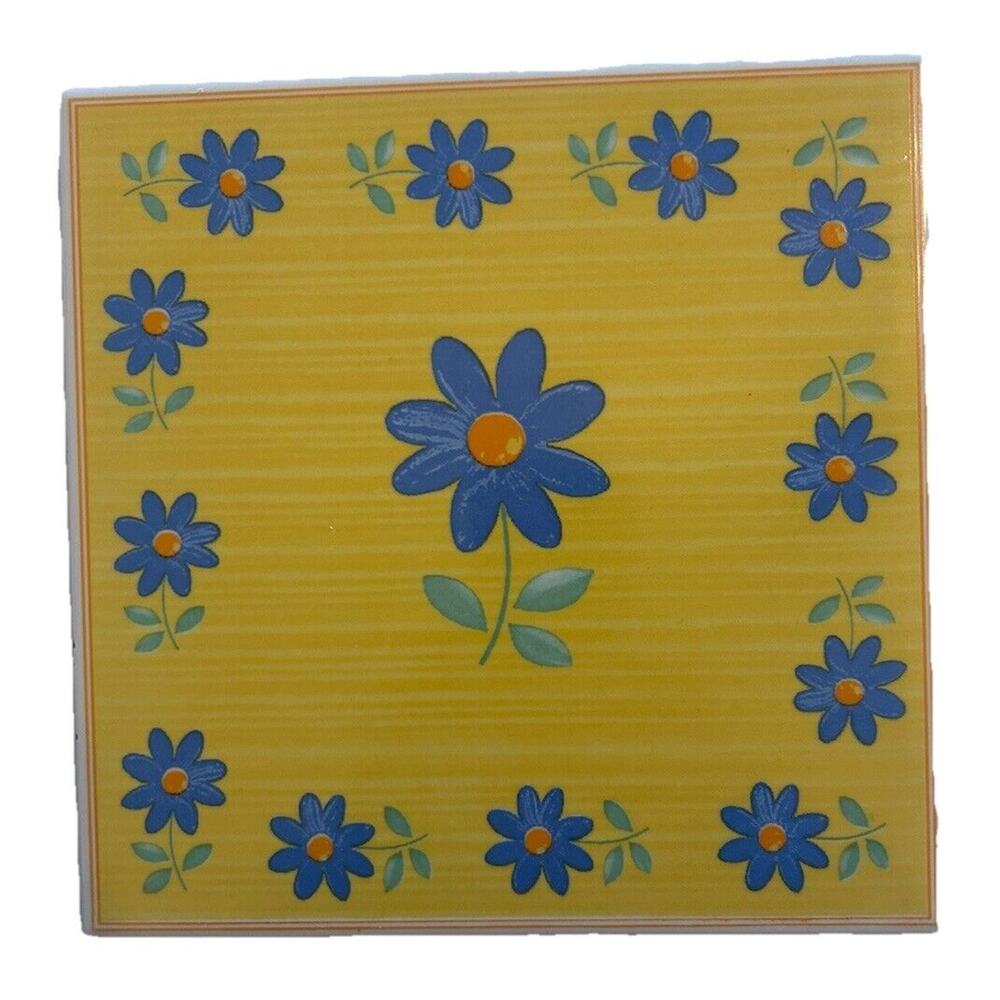 Vtg Furio Home Italian 8”‎ Tile Trivet Yellow Blue Daisy Art Pottery Terra Cotta